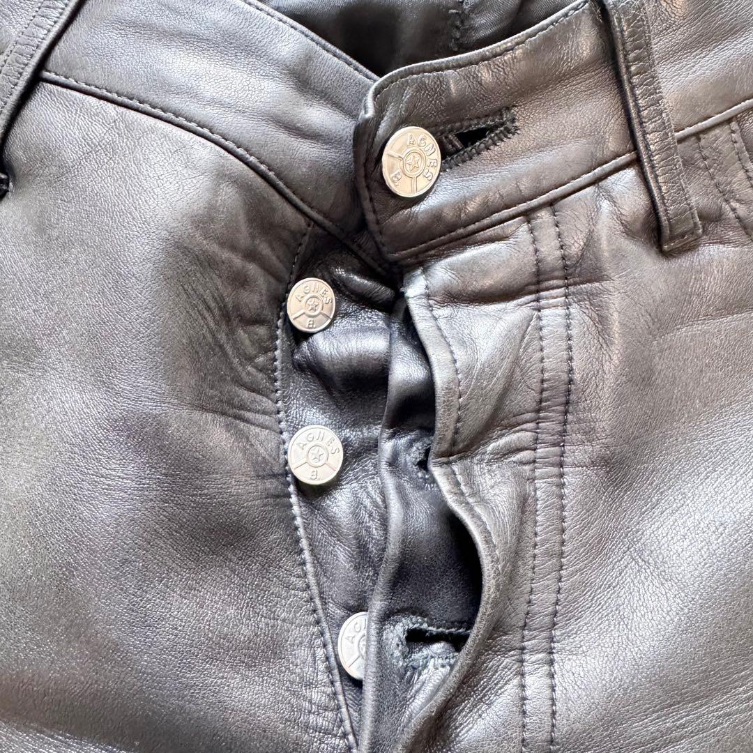 ✨極美品✨ agnes b 羊革 レザーパンツ 36 ブラック 本革 ストレート