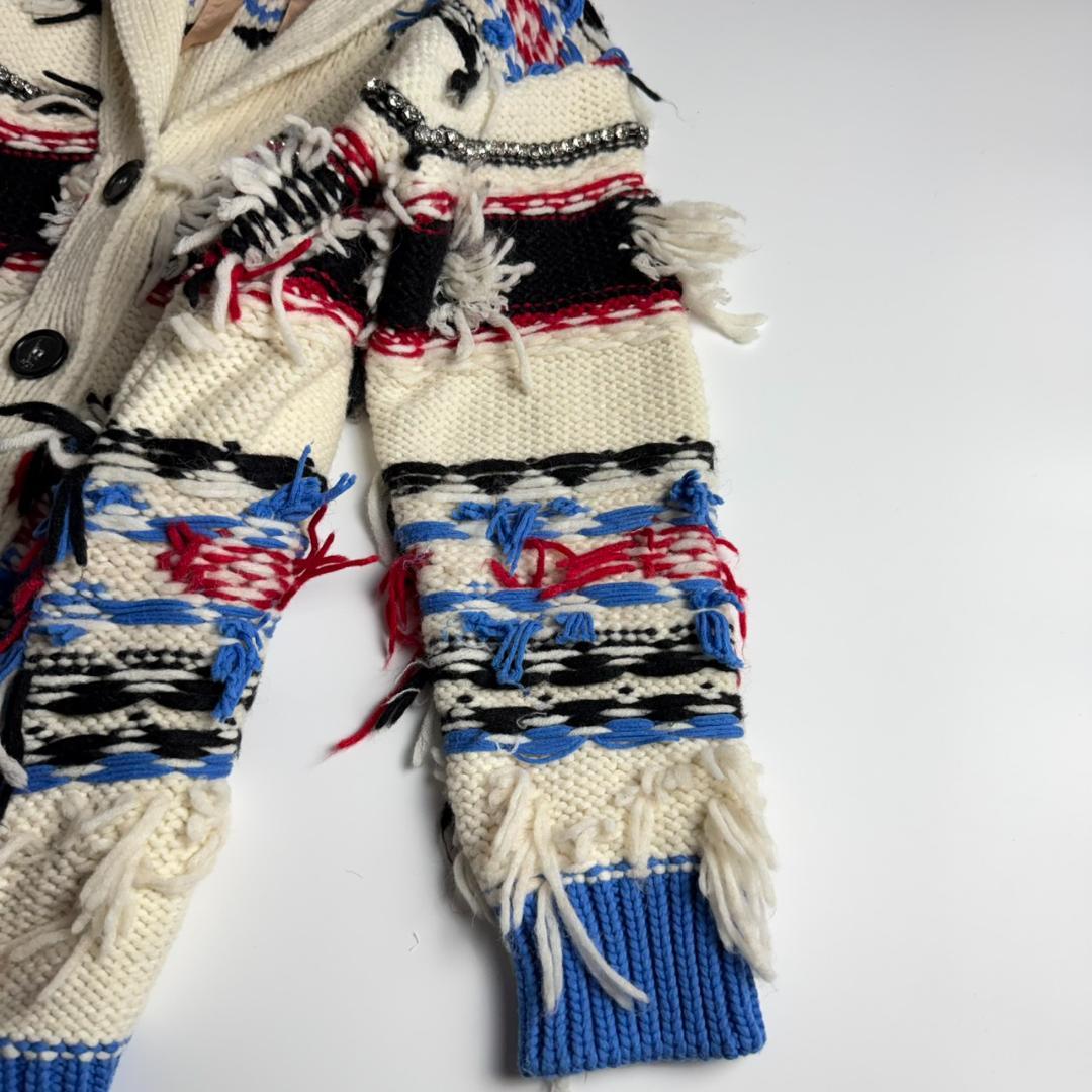 美品　N°21　モヘヤ混　フェアアイル　ビジュー　ショールカラー　カーディガン