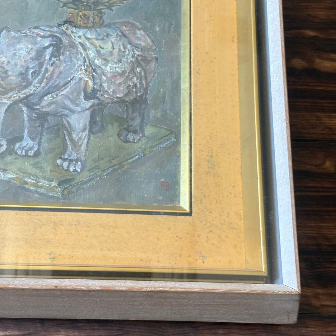 岡本由郎「普賢菩薩像」油彩 額装 仏絵 元光風会員 師:鬼頭鍋三郎 油絵 G