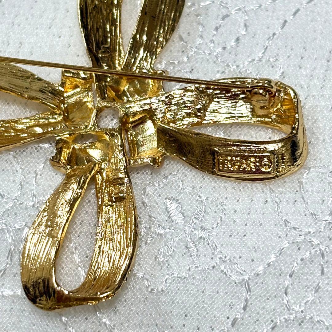 極美品 VINTAGE TRIFARI トリファリ 大ぶり ブローチ リボン