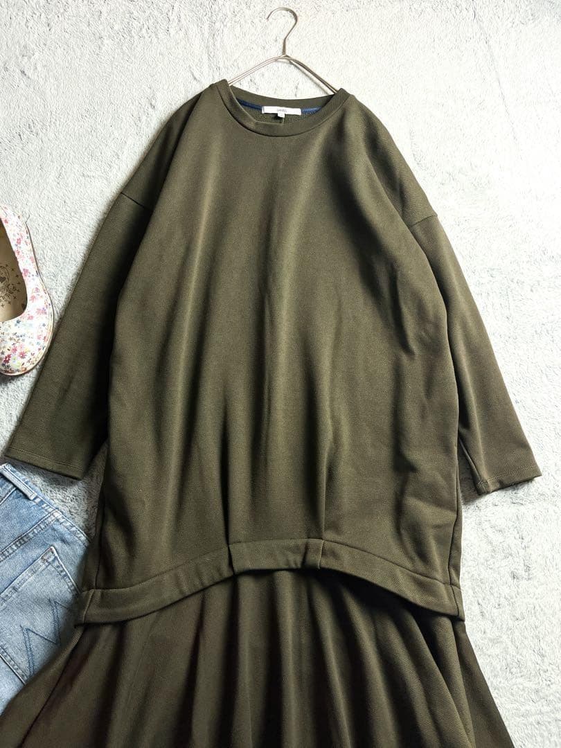 【UN3D. 】アンスリード レイヤードスウェットワンピース 38 オリーブ