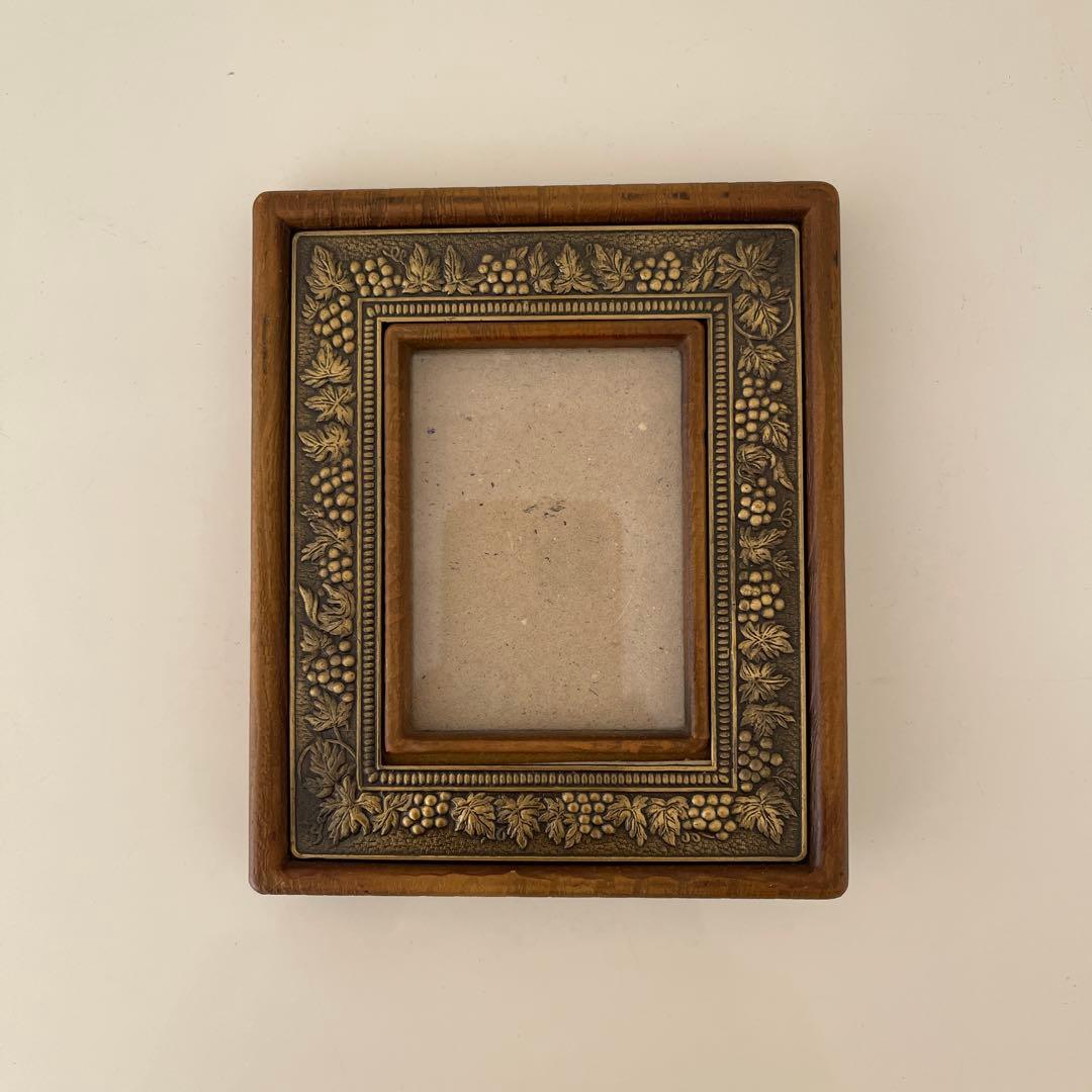 vintage flame 装飾の美しいフレーム 3点 真鍮と木製