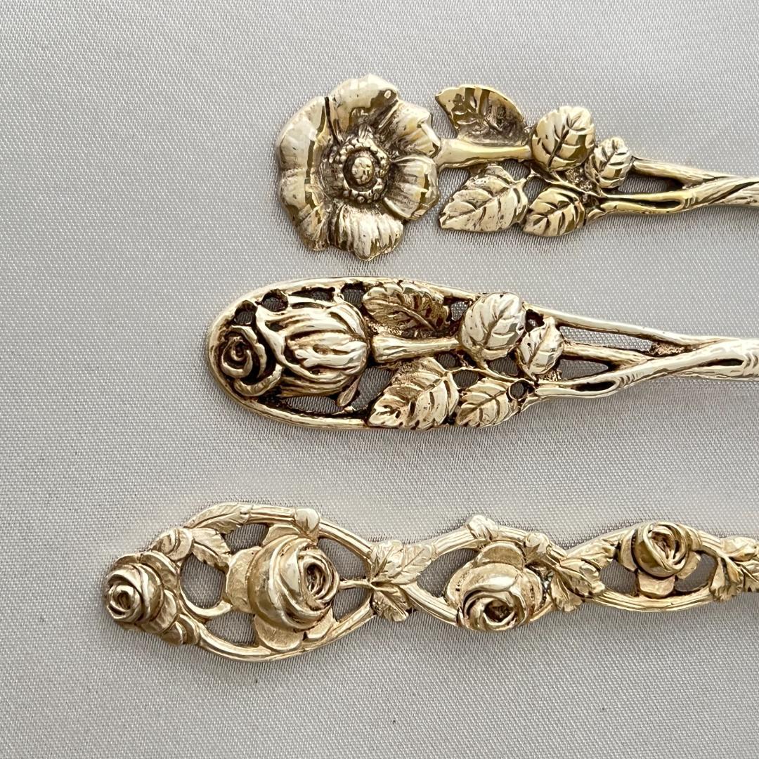 【ドイツ】 オードブルピック 3本【純銀】ヒルデスハイムローズ / パンジー