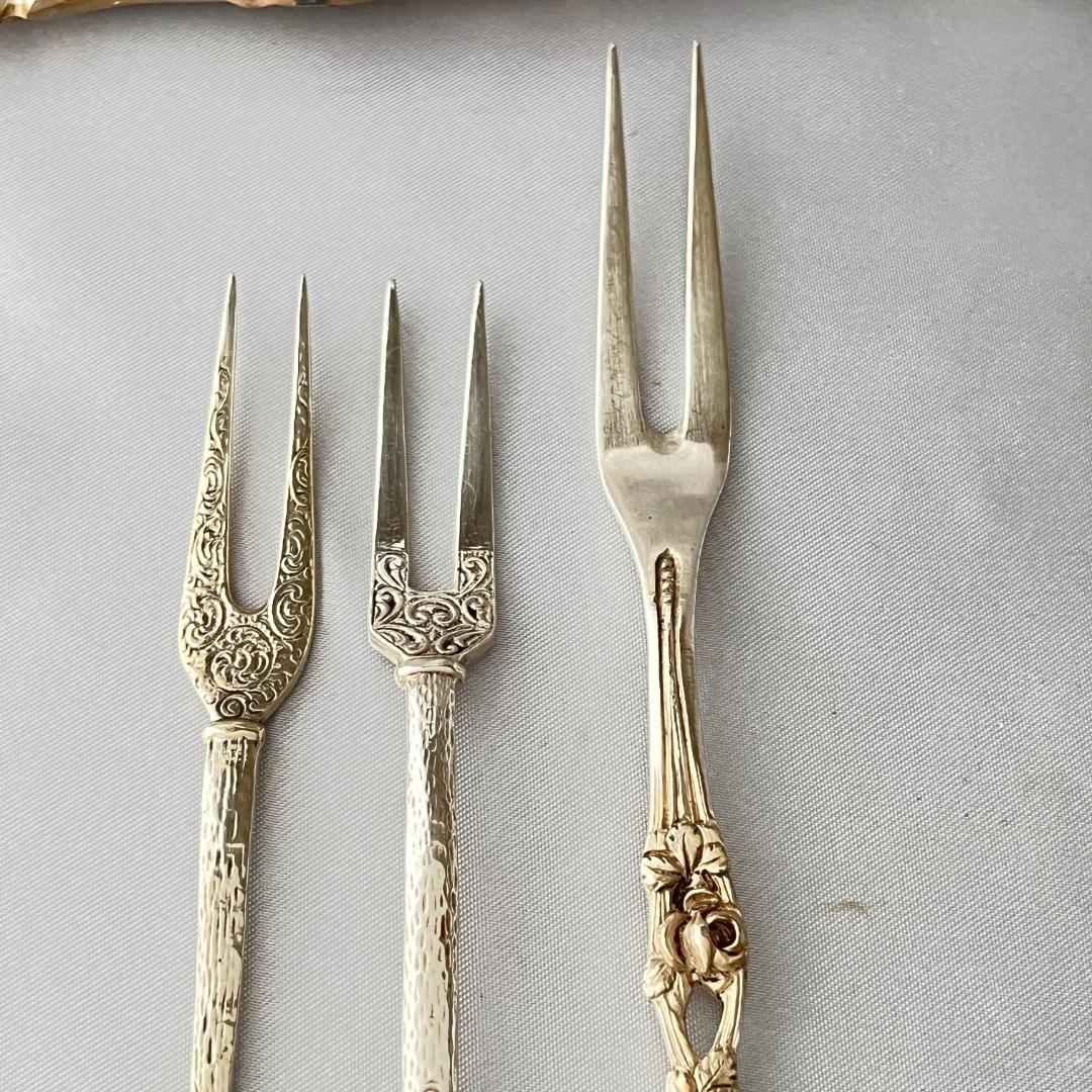 【ドイツ】 オードブルピック 3本【純銀】ヒルデスハイムローズ / パンジー