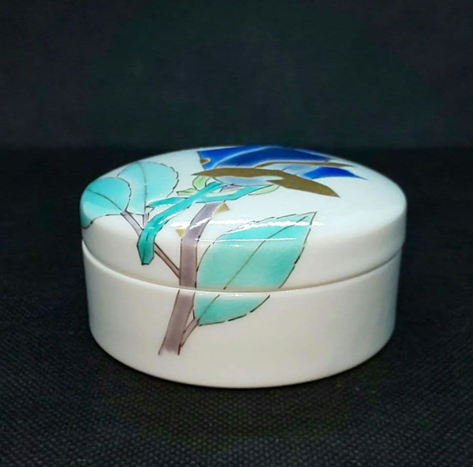 【未使用】山岸大成 九谷焼 色絵薔薇 ボンボニエール 陶箱 小物入れ