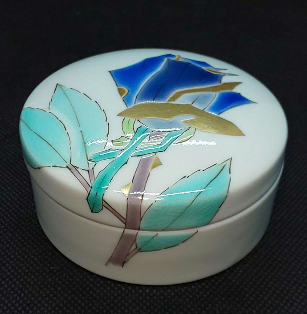 【未使用】山岸大成 九谷焼 色絵薔薇 ボンボニエール 陶箱 小物入れ