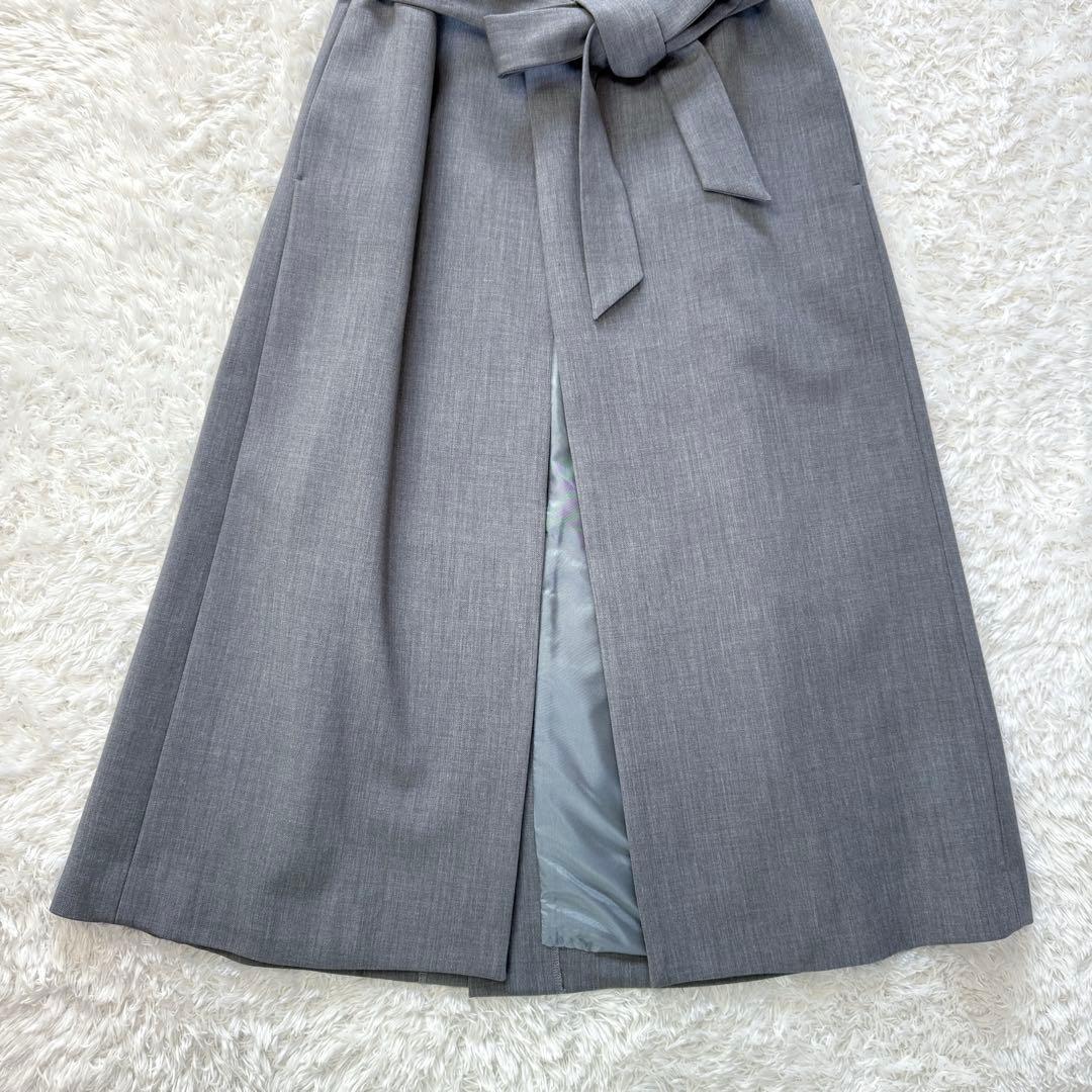 ソージュ　ウールライクロングジレ　ベスト　ロング丈　無地　グレー　F　ベルト