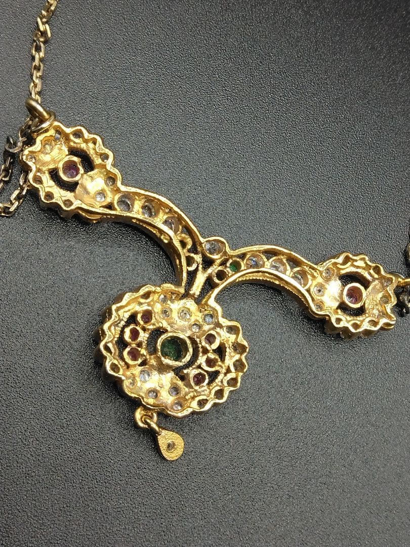 【伝統工芸】インド ダイヤ エメラルド ルビー ゴールドネックレス