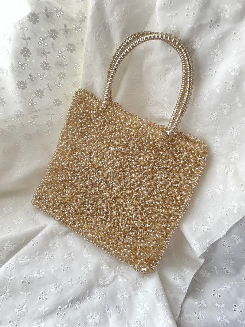 アンテプリマ　ワイヤーバック　ゴールド ビーズ パーティーバッグ 約30cm