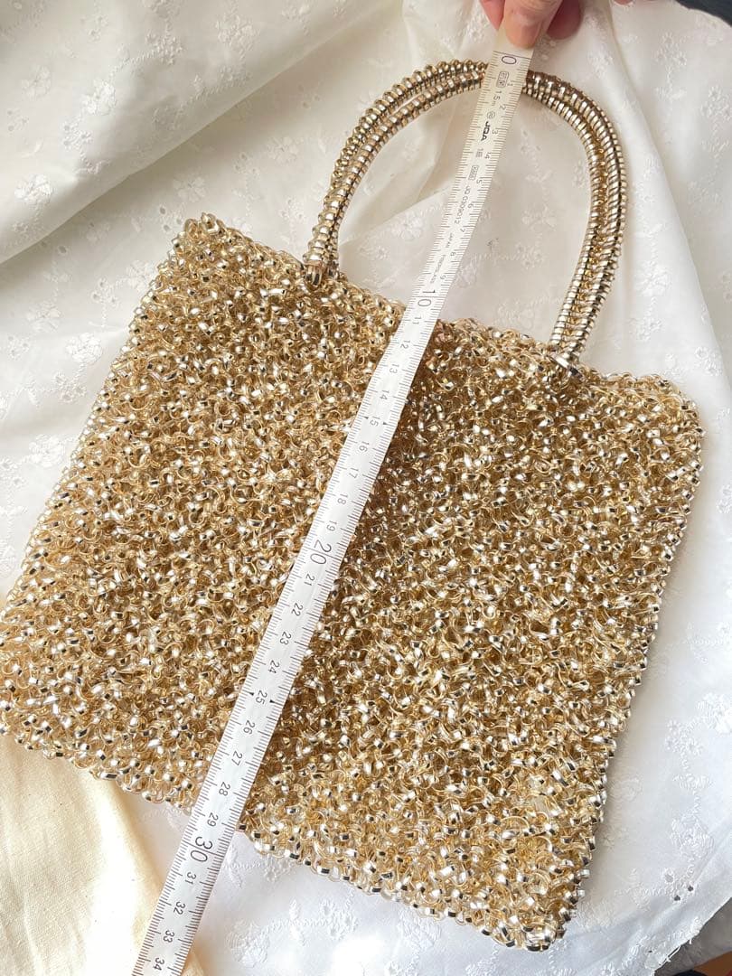 アンテプリマ　ワイヤーバック　ゴールド ビーズ パーティーバッグ 約30cm