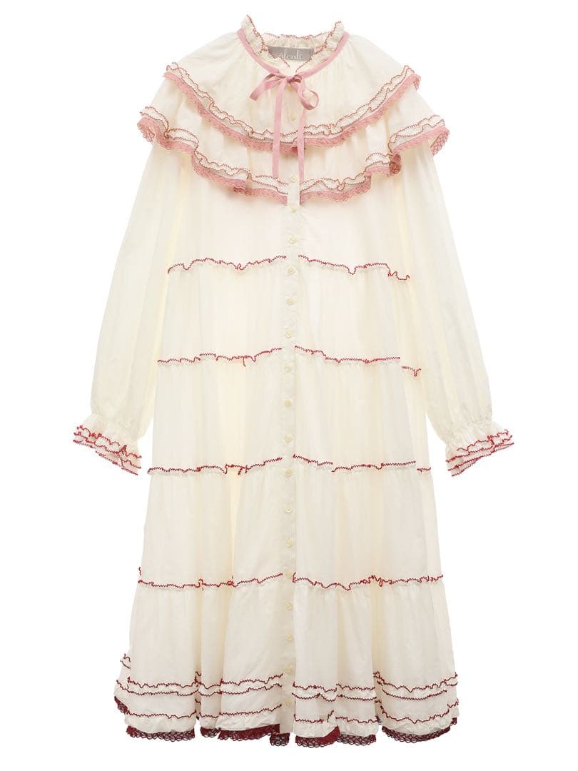 PINK HOUSE alcali グラデーションピッコト刺繍フリルワンピ