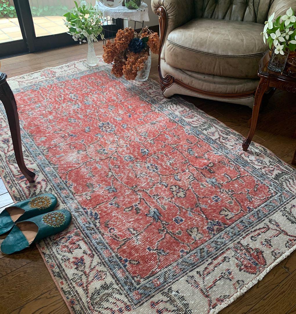 Mao　トルコラグ　シャビーレッド 194×112 トルコヴィンテージラグ