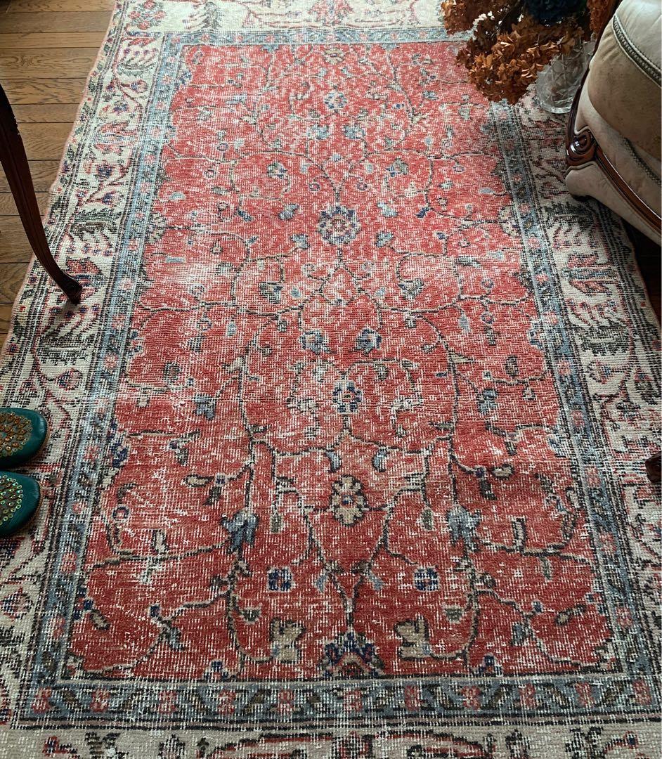 Mao　トルコラグ　シャビーレッド 194×112 トルコヴィンテージラグ