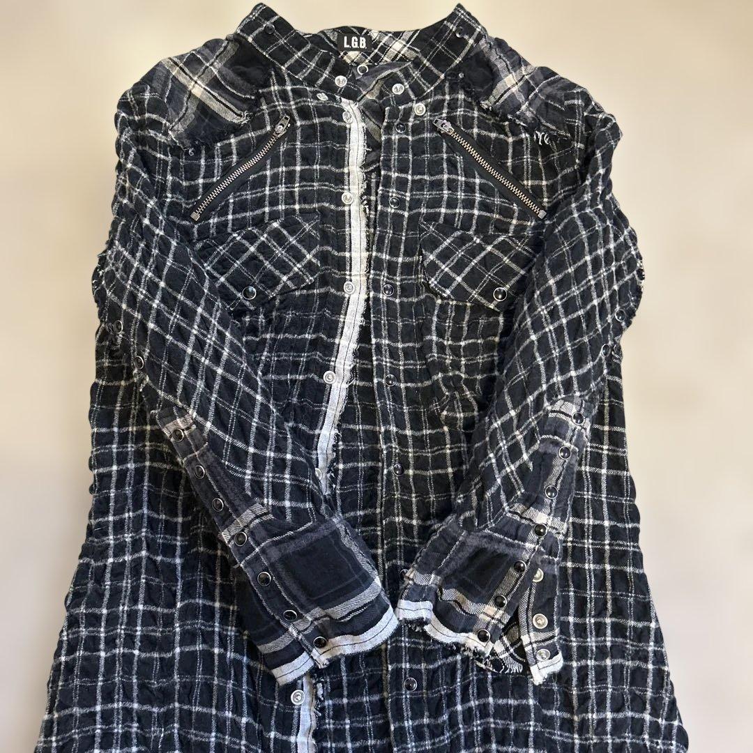 LGB 長袖チェックシャツ 黒と白