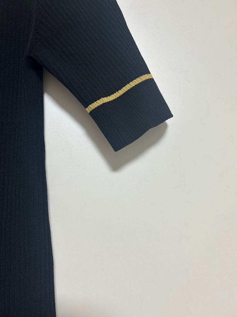 フレッドペリー 黒 リブ編み 半袖ワンピース