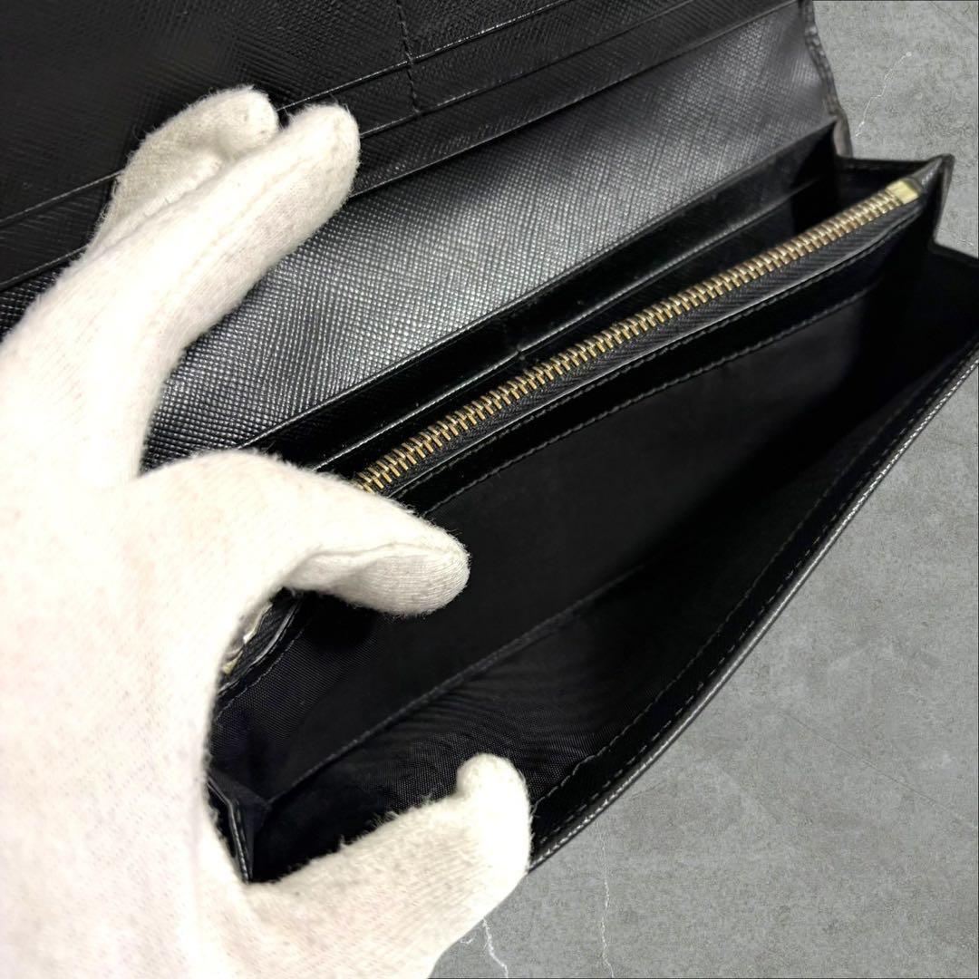 美品✨PRADA プラダ 長財布 二つ折り財布 サフィアーノ ブラック 三角