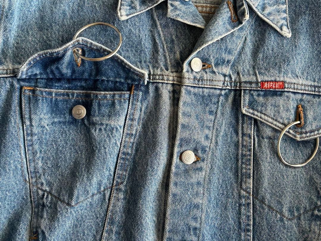 希少　イタリア製　RIFLE ストライプラインスリーブ　デニムジャケット　L
