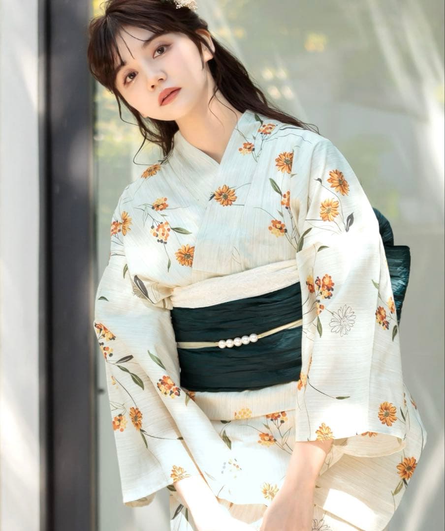 Dita ディータ 浴衣5点セット 浴衣 兵児帯 下駄 着付け本 腰ひも 黄色