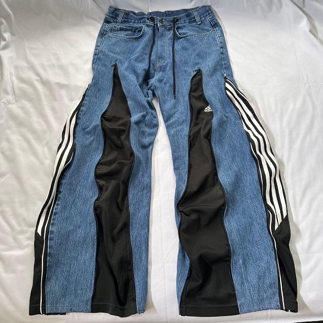 ⭐︎人気⭐︎リメイク　デニム　古着　韓国　4ジッパーデニム　アディダス　RMD018