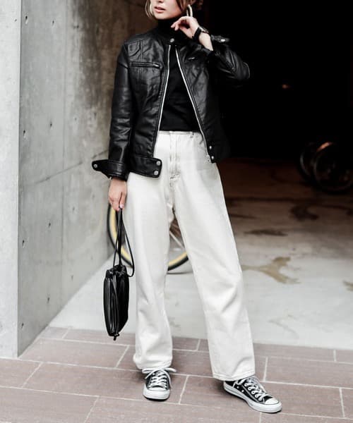 Fashion Letter レザーシングルライダースジャケット