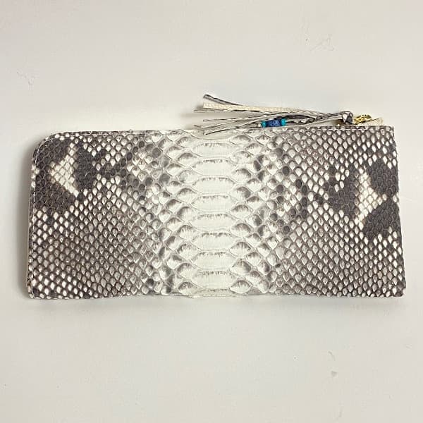 203 パイソン 長財布 ヘビ革 L字ラウンドファスナーゴールドナチュラル