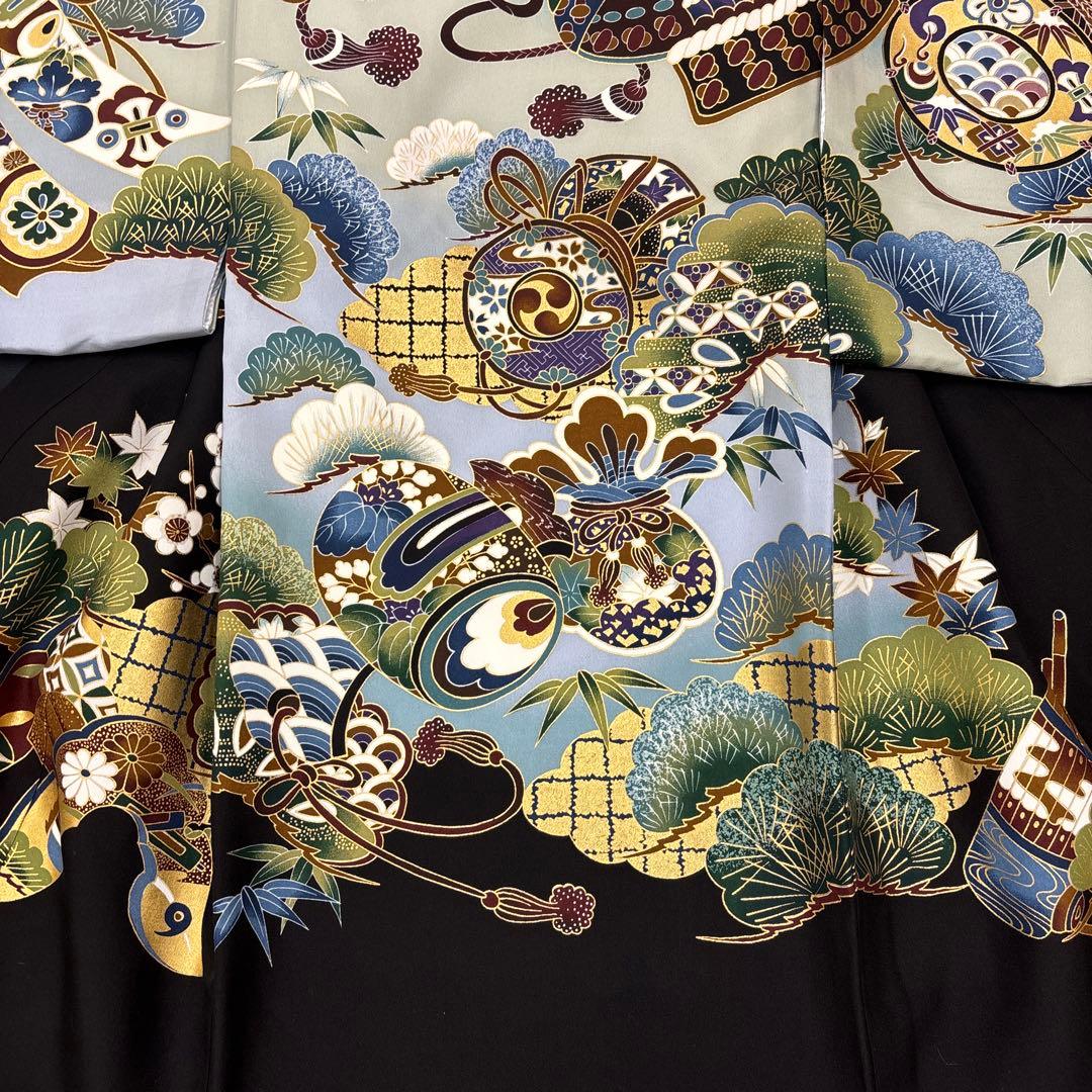 新品「最高級品」男子正絹産着祝着京友禅豪華多色本金加工染、特選大将兜龍に祝古典文