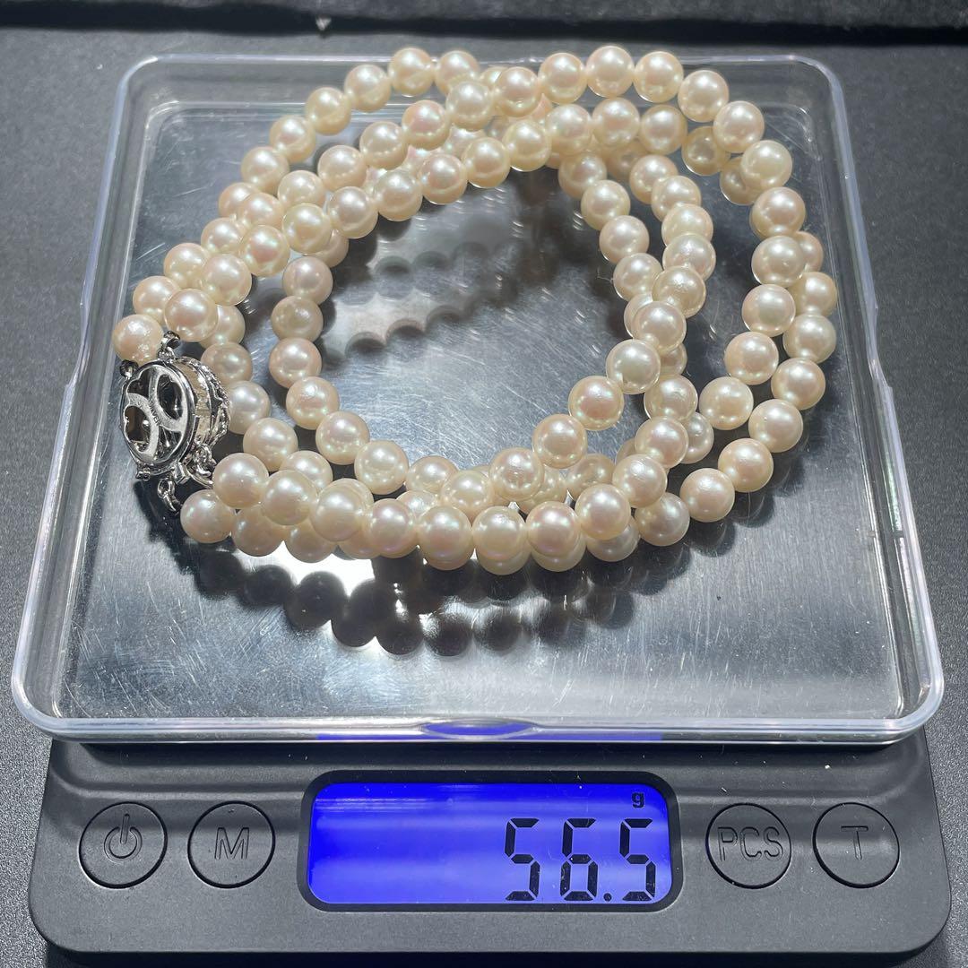 2連&照り良✨️ あこや真珠 パール ネックレス 約6.5~7.0mm 本真珠