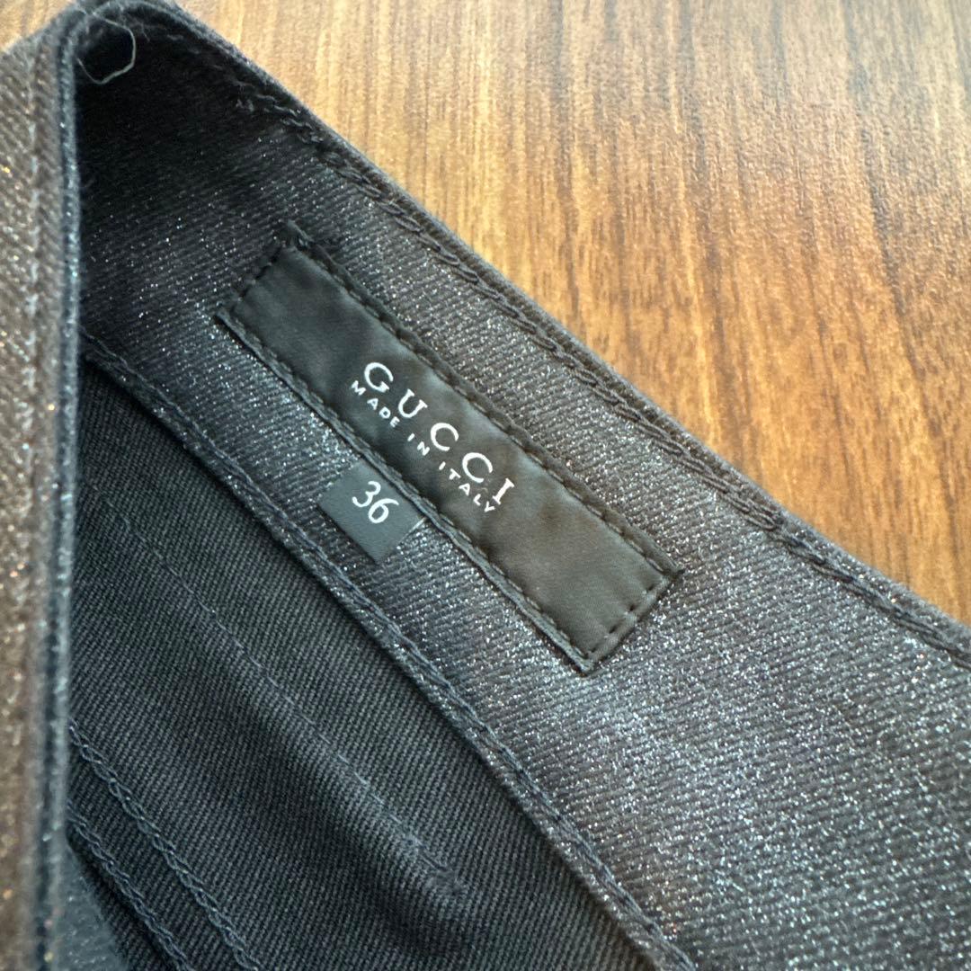 GUCCI ダークグレー ラメストレートパンツ 36