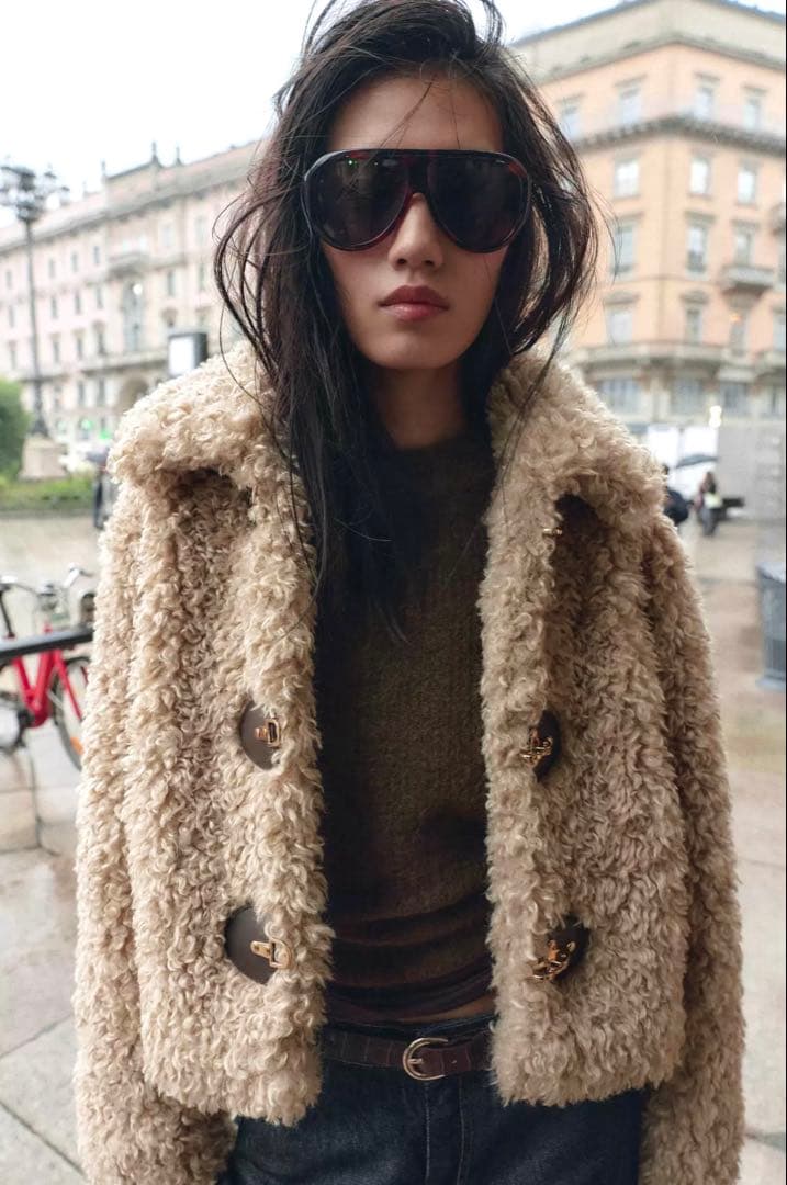 【ZARA】ザラ XL トグルボタンフェイクファージャケット プードルファー