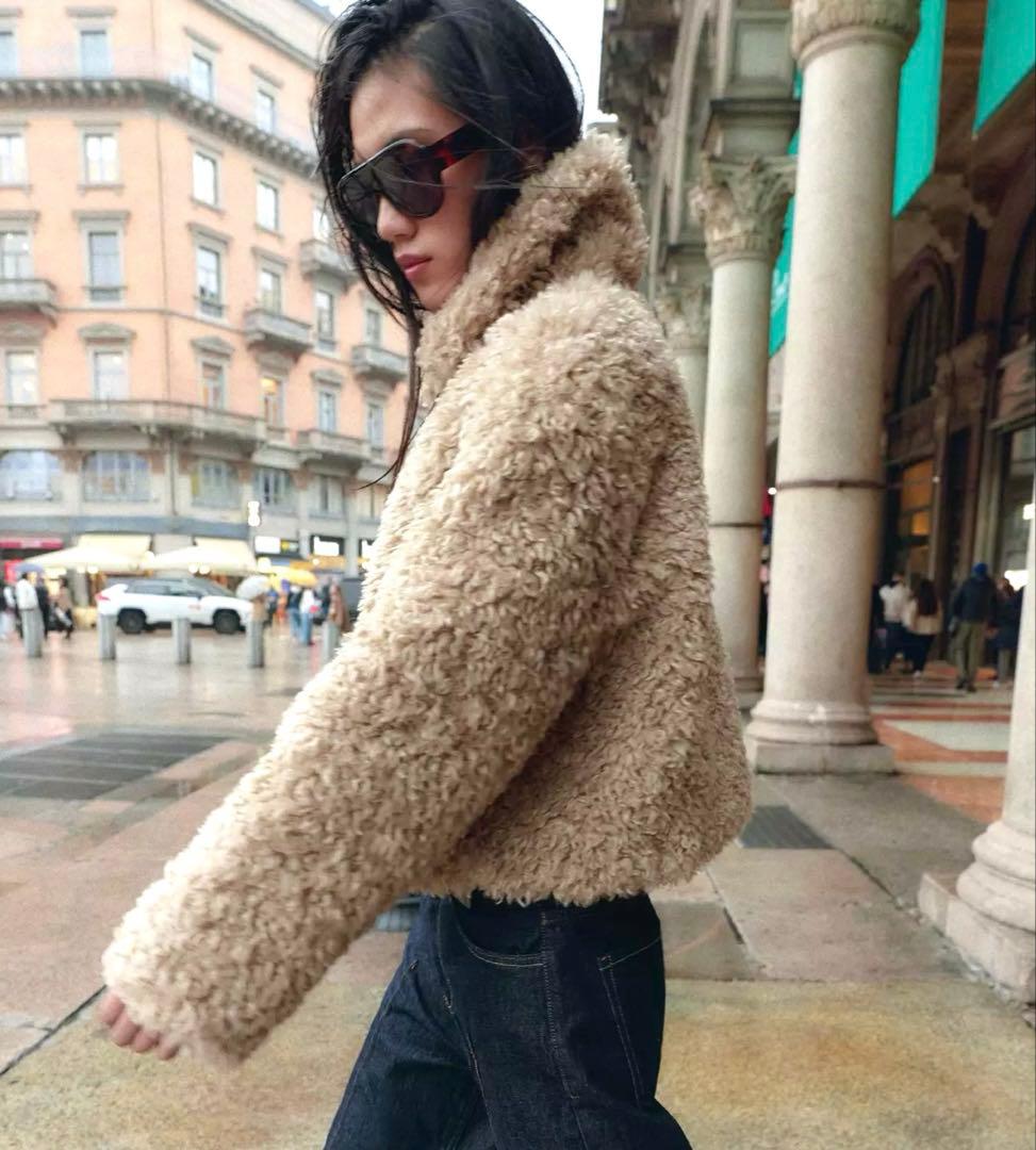 【ZARA】ザラ XL トグルボタンフェイクファージャケット プードルファー