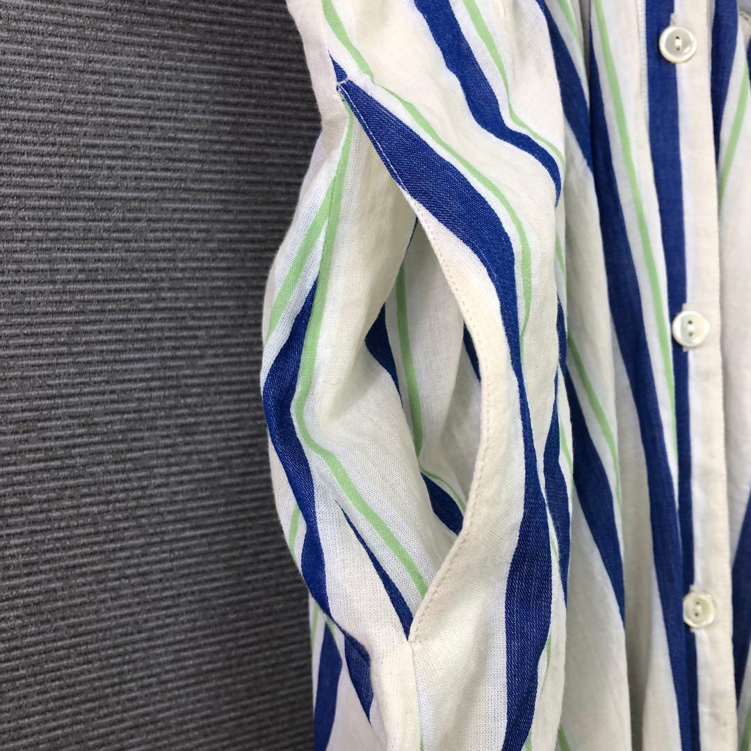 ヌキテパ コットンボイル ストライプ ウエストギャザードレス S ベージュ