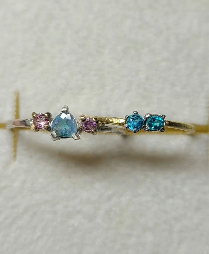 ミラノ★ブラジルバターリャパライバトルマリン2pcリング18金Pt★