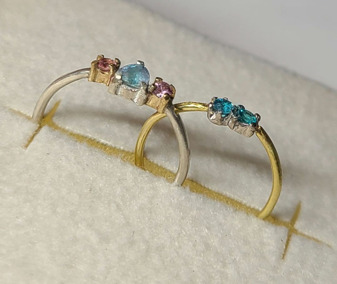 ミラノ★ブラジルバターリャパライバトルマリン2pcリング18金Pt★