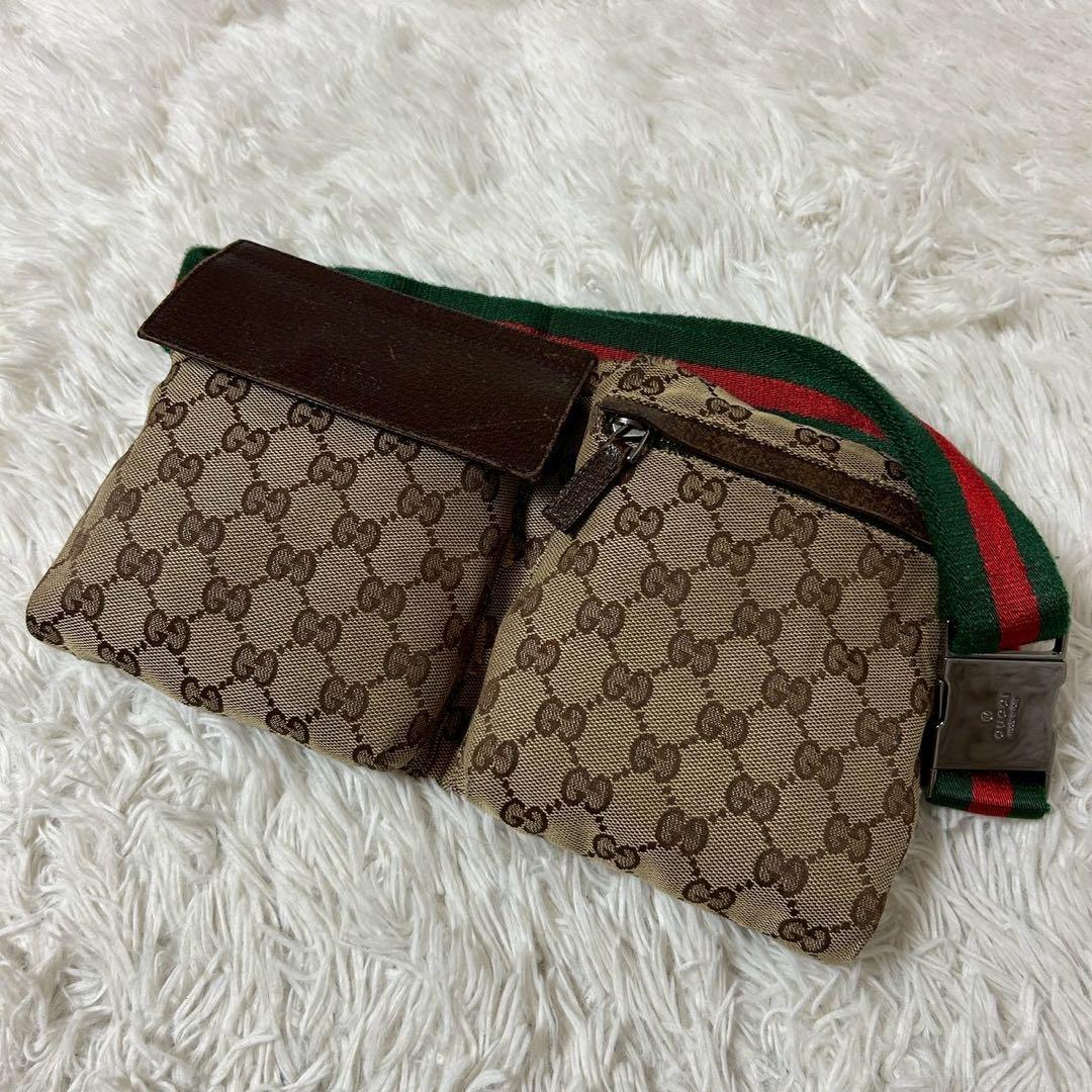 GUCCI グッチ GGキャンバス シェリーライン ボディバッグ ベージュ