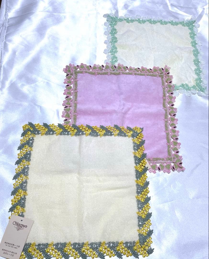 近沢レース タオルハンカチ ミモザ ・さくらもち・しろつめくさ 発送前セール