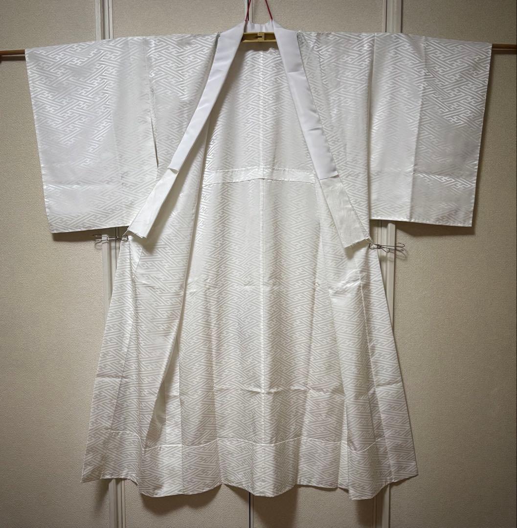 東レシルック　洗える長襦袢　袷　紗綾形模様　白　お仕立て品　無双袖　半衿つき