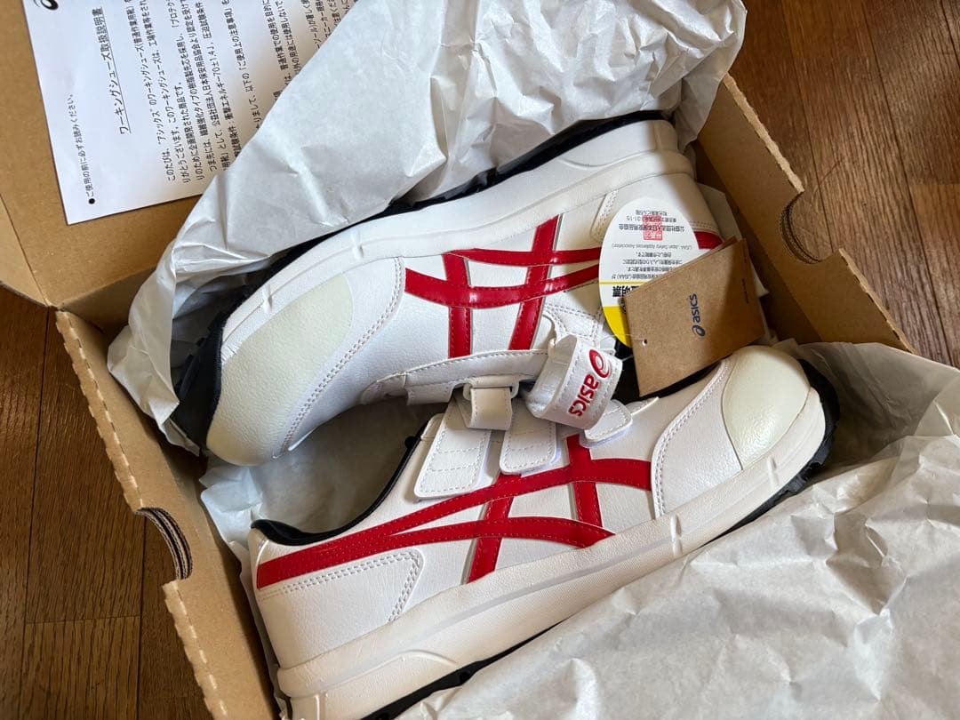 ASICS 安全靴 ホワイト/レッド ベルクロ