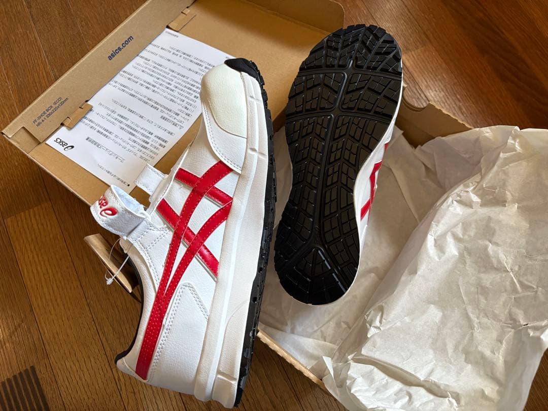 ASICS 安全靴 ホワイト/レッド ベルクロ
