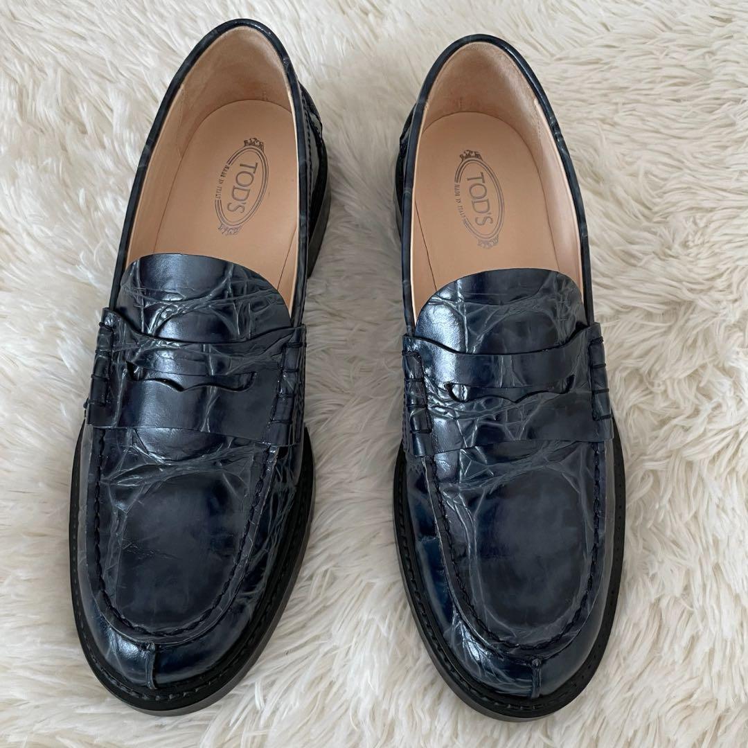 新品✨ TOD’S トッズ ペニーローファー クロコ型押し 紺 24cm 箱付き