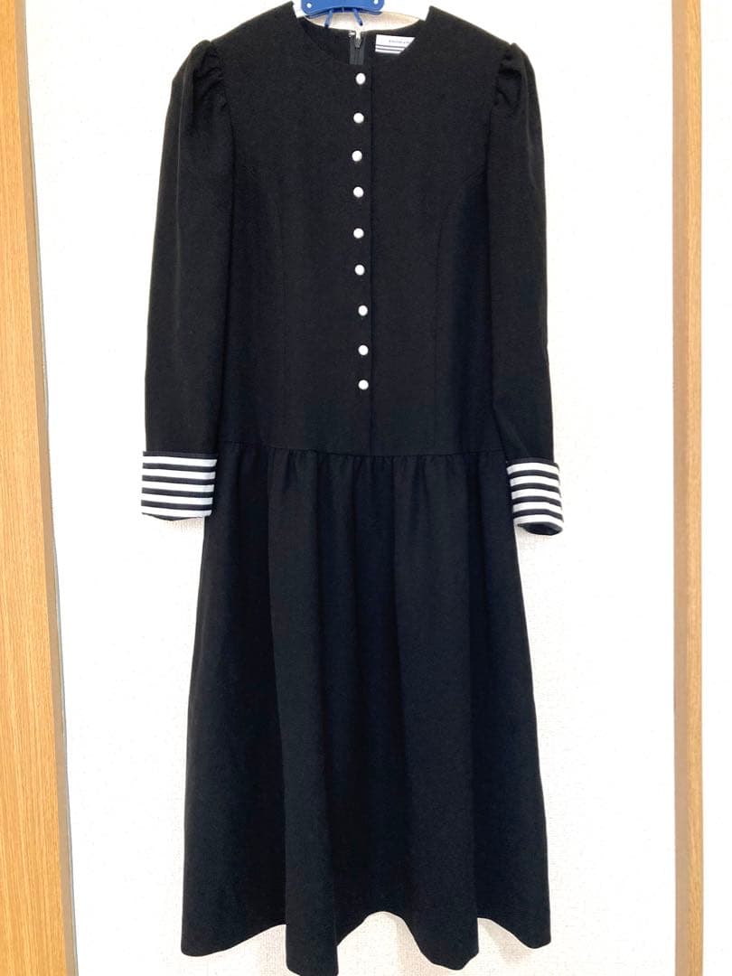 BORDERS at BALCONY ボーダーカフツイルワンピース 黒　38