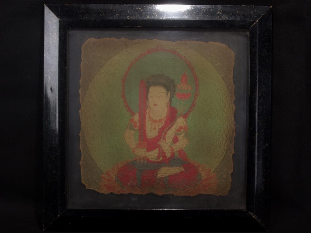 骨董市掘り出し品 中国唐時代　敦煌莫高窟壁画 彩絵　人物像 AK1737A6-1