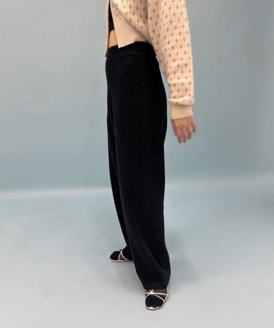 EDIT FOR LULU ハイウエストカーブニットパンツ ブラック
