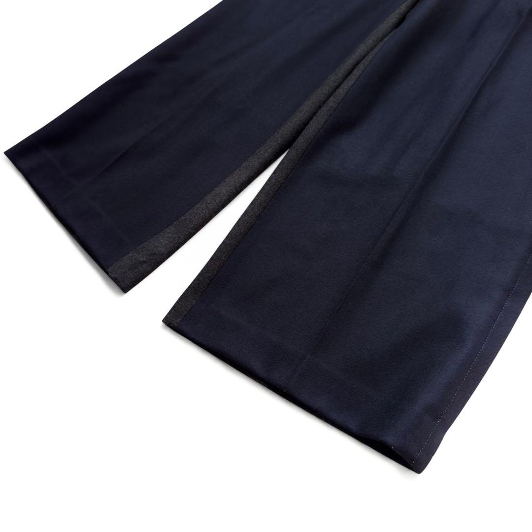 極美品✨　ベイジ　ILONSE　最高級メリノ糸　ワイドパンツ　バイカラー　紺
