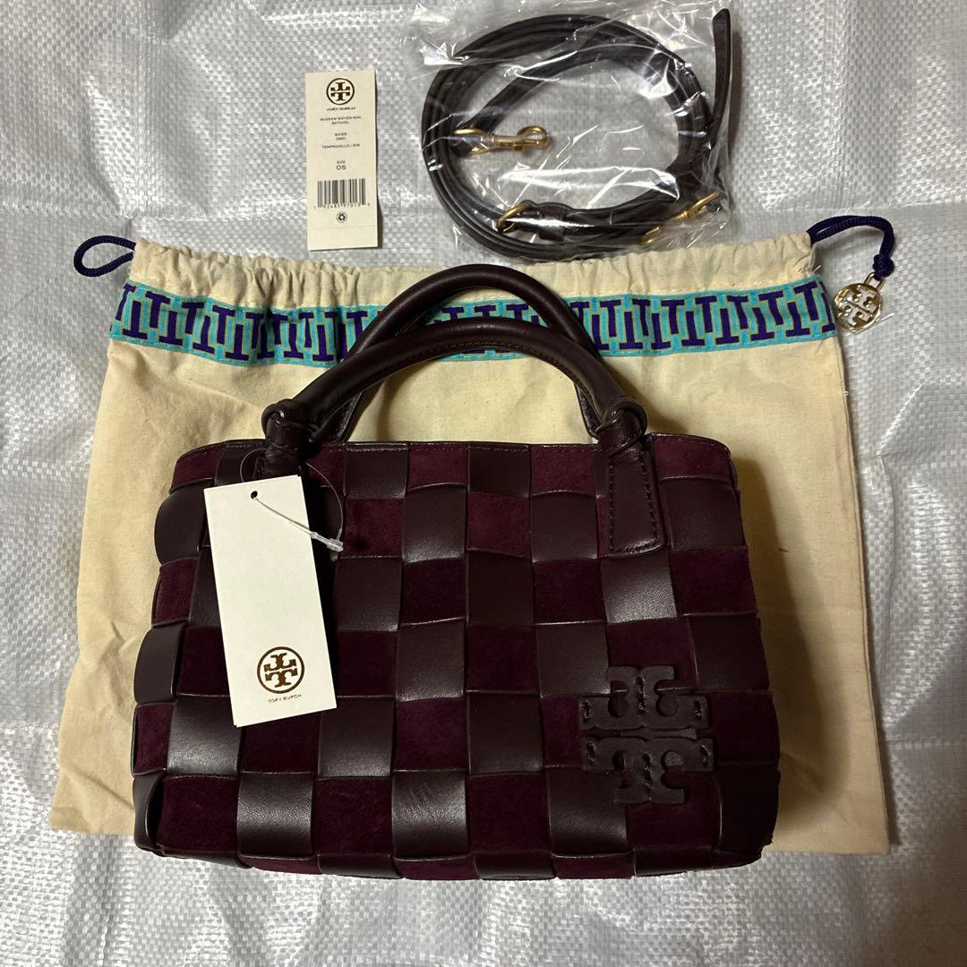 Tory Burch マックグローレザー 2way ブラウンボルドーハンドバッグ