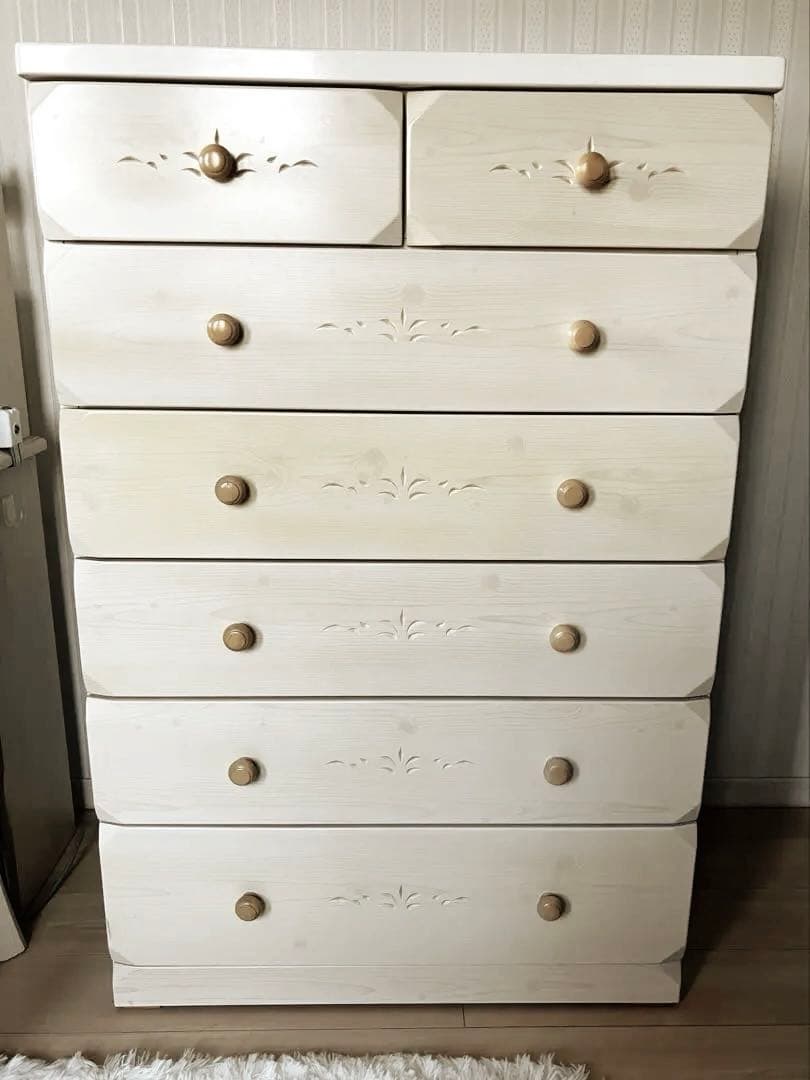 【送料込み】ニトリ　ハイチェスト 引き出し6段　ホワイト　レール付き