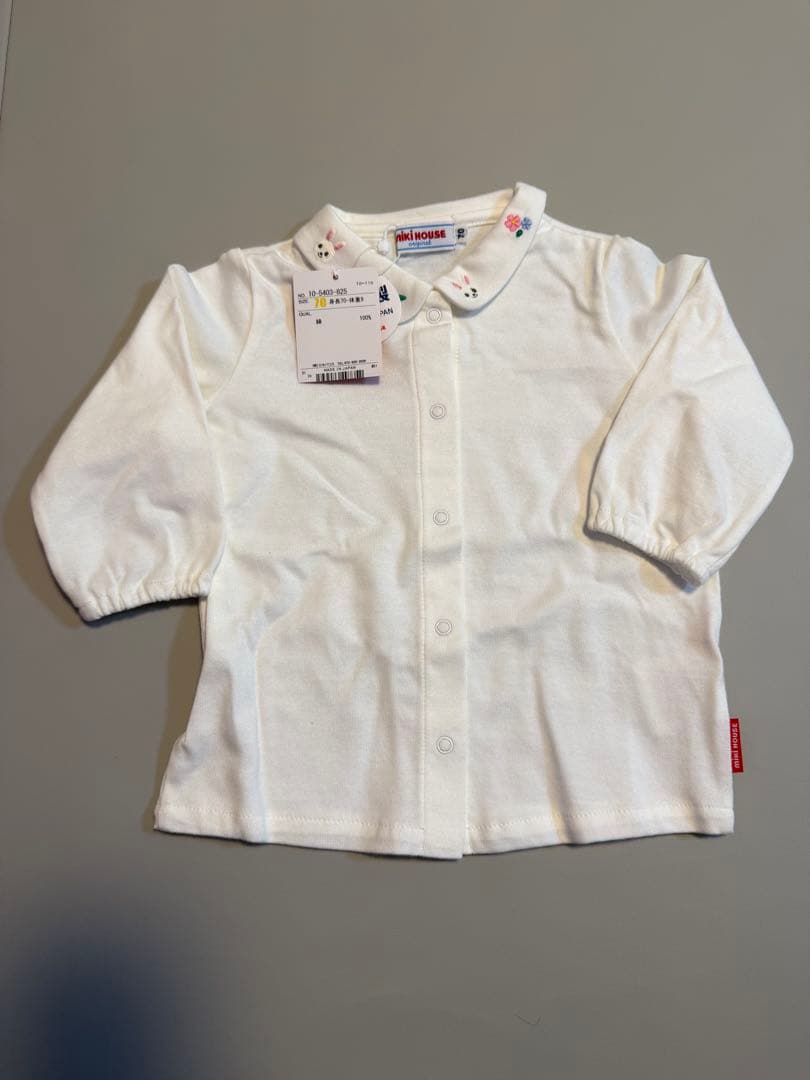 【新品未使用タグ付】ミキハウス ロンパース 赤 刺繍ホワイトブラウス ガーゼ付