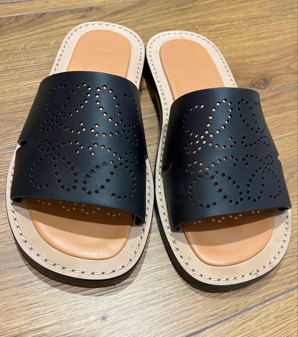LOEWE ロエベ レザーフラットサンダル 38 ブラック