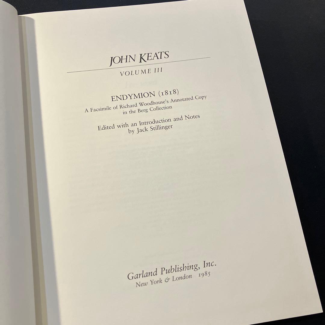 【洋書古書】ジョン・キーツ　エンディミオン　ファクシミリ版