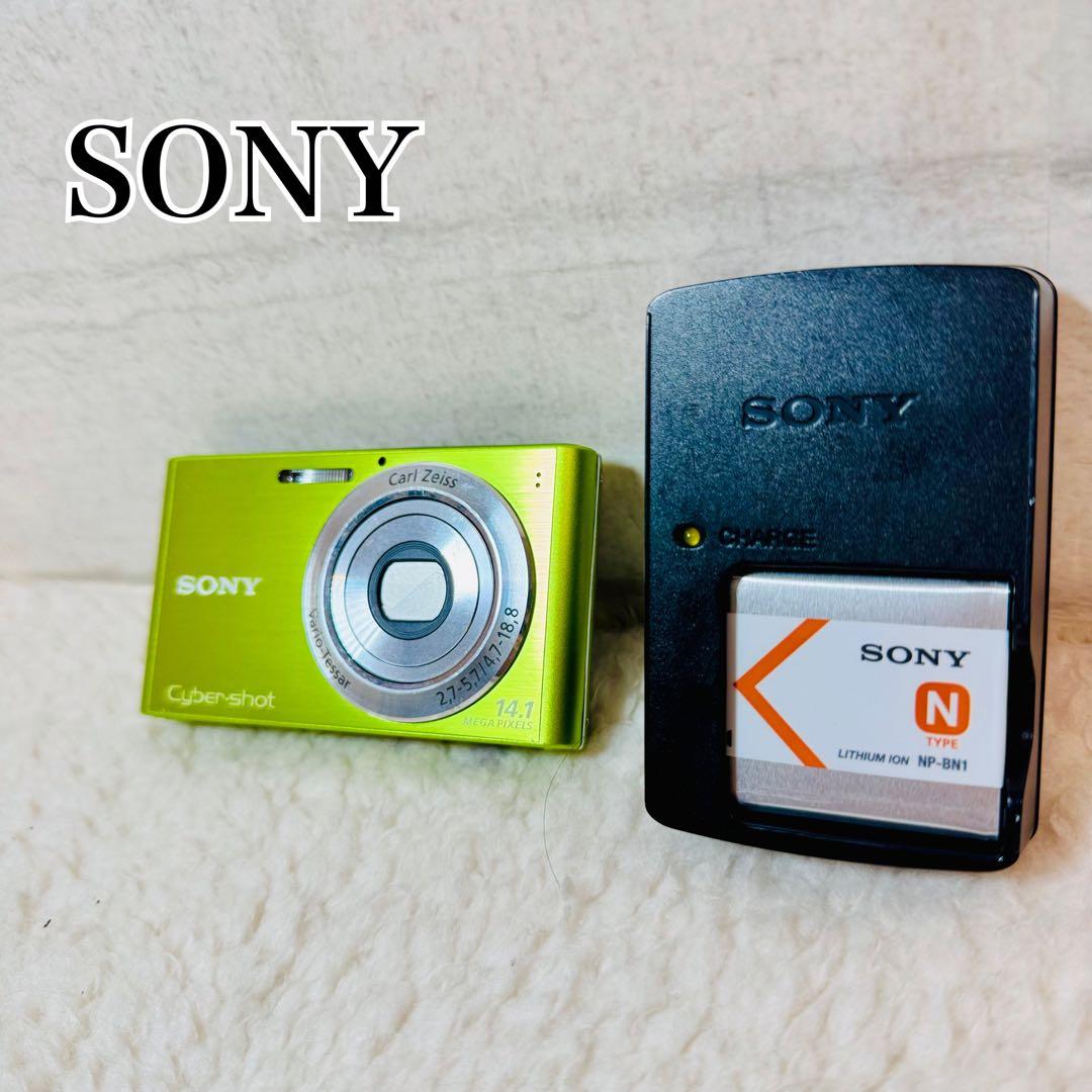 美品✨ソニー DSC-W320 ライムグリーン 動作確認済みバッテリー 他付属