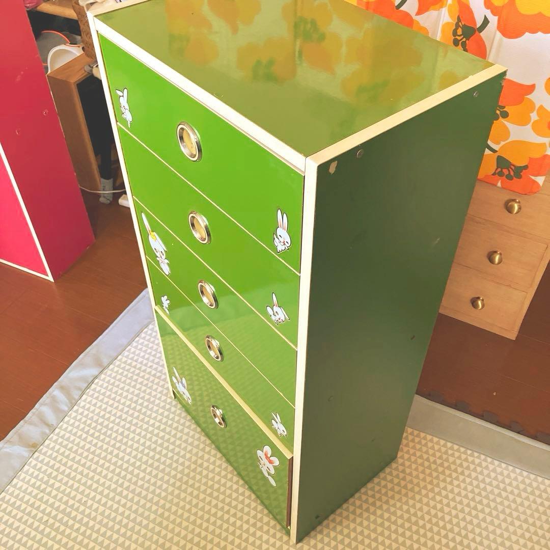 レトロポップ 木製 5段 チェスト 箪笥 グリーン昭和レトロ 引き出し 緑
